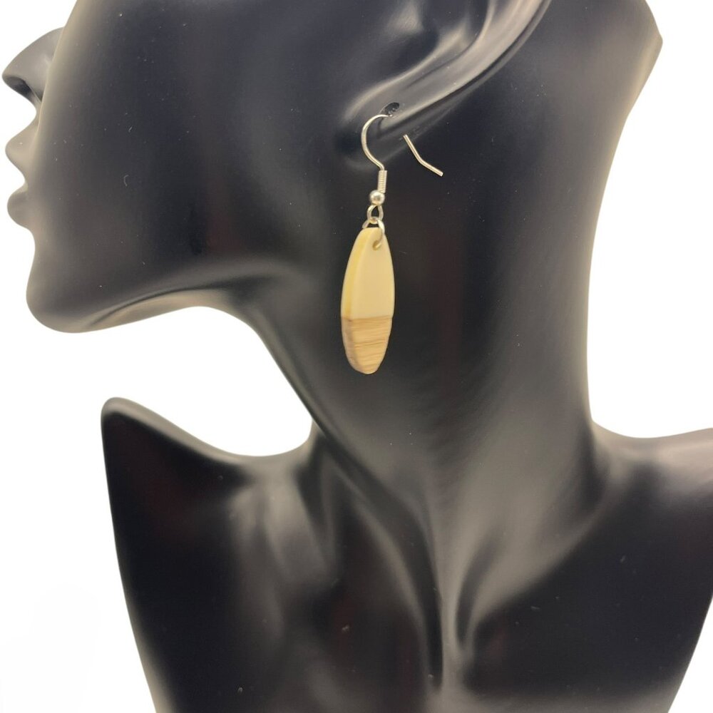 **Walnut Wood & Butter Resin Teardrop Earrings